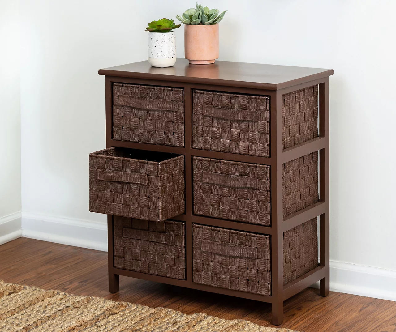 Brown 6-Drawer Woven Strap Chest 2 Brown 6-Drawer Woven Strap Chest - Image 2