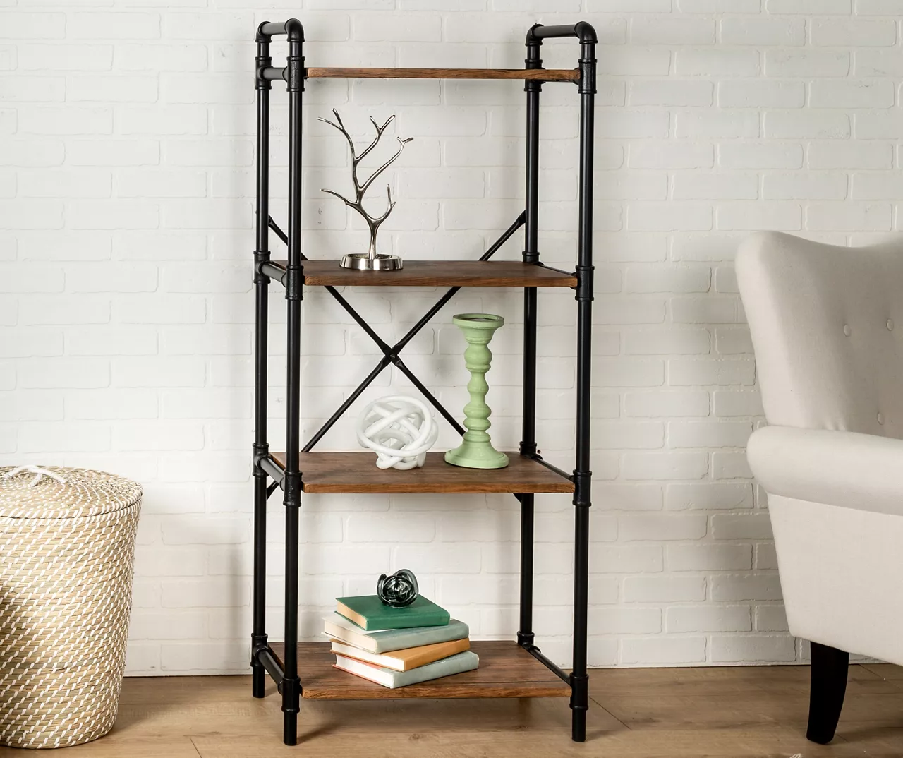 Black Industrial 4-Tier Bookshelf 2 Black Industrial 4-Tier Bookshelf - Image 2