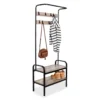 Black Steel 8-Hook Entry Rack & Bench