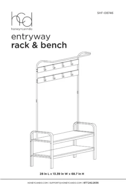 Black Steel 8-Hook Entry Rack & Bench -Home Furnishing Store 810539938 7