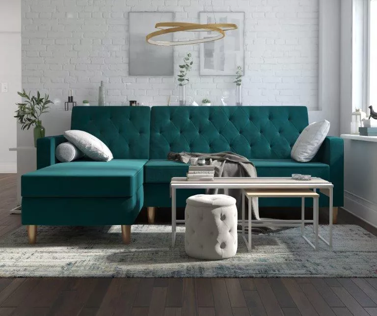 CosmoLiving Liberty Green Velvet Sectional Storage Futon 5 CosmoLiving Liberty Green Velvet Sectional Storage Futon - Image 5