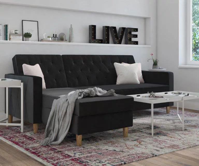 CosmoLiving Liberty Black Velvet Sectional Storage Futon 2 CosmoLiving Liberty Black Velvet Sectional Storage Futon - Image 2