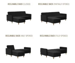 CosmoLiving Liberty Black Velvet Sectional Storage Futon 11 CosmoLiving Liberty Black Velvet Sectional Storage Futon -Home Furnishing Store 810541040 6