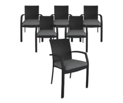 COSCO Lakewood Ranch Black Cushioned Wicker Patio Dining Chairs, 6-Pack