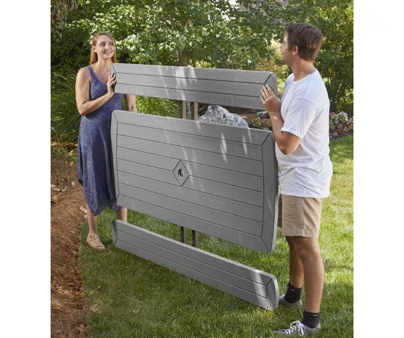 COSCO Intellefit Dark Gray 2-Bench Folding Outdoor Picnic Table 2 COSCO Intellefit Dark Gray 2-Bench Folding Outdoor Picnic Table - Image 2