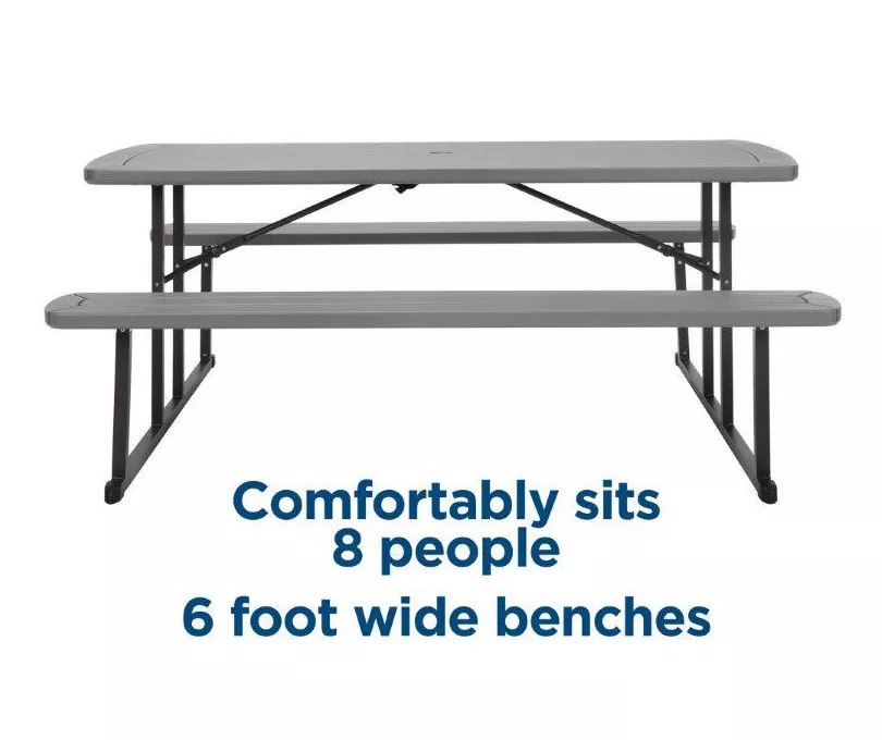 COSCO Intellefit Dark Gray 2-Bench Folding Outdoor Picnic Table 4 COSCO Intellefit Dark Gray 2-Bench Folding Outdoor Picnic Table - Image 4