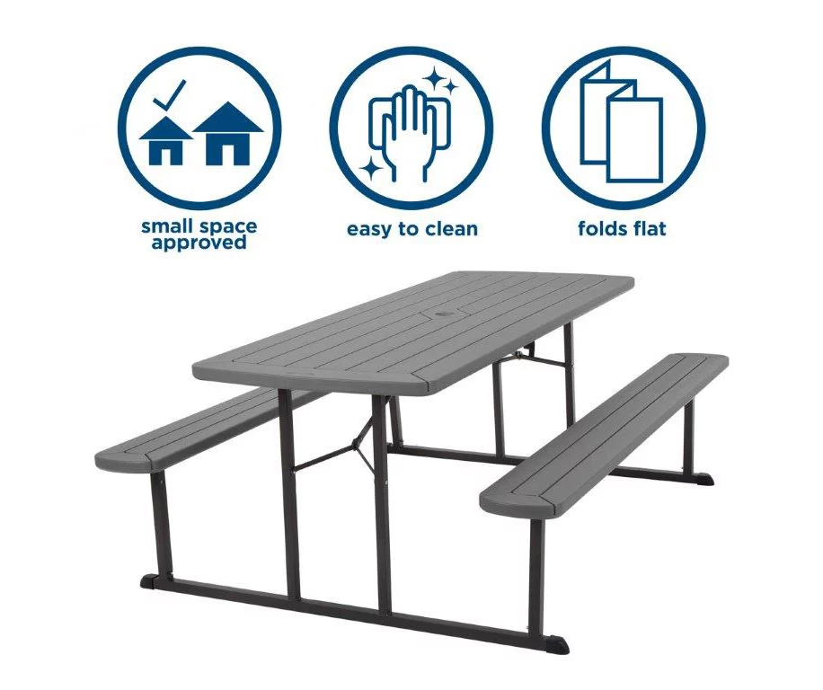 COSCO Intellefit Dark Gray 2-Bench Folding Outdoor Picnic Table 5 COSCO Intellefit Dark Gray 2-Bench Folding Outdoor Picnic Table - Image 5