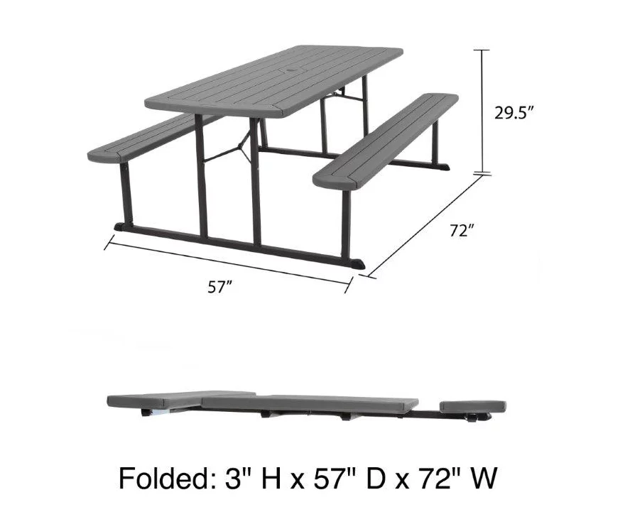 COSCO Intellefit Dark Gray 2-Bench Folding Outdoor Picnic Table 6 COSCO Intellefit Dark Gray 2-Bench Folding Outdoor Picnic Table - Image 6