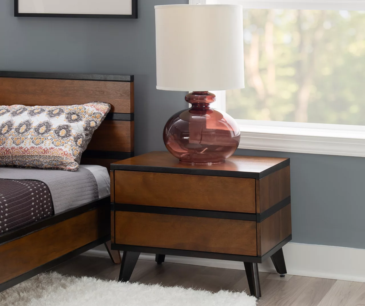 Manhattan Walnut 2-Drawer Mid-Century Wood Nightstand 2 Manhattan Walnut 2-Drawer Mid-Century Wood Nightstand - Image 2