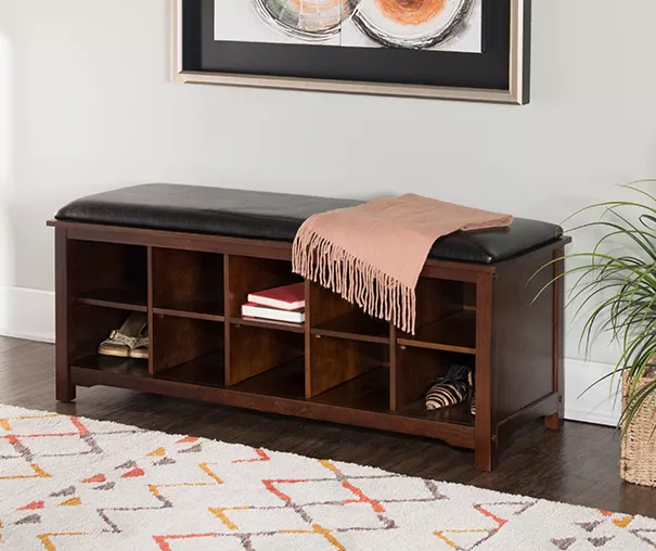 Grant Dark Walnut 10-Cube Cushioned Wood Bench 2 Grant Dark Walnut 10-Cube Cushioned Wood Bench - Image 2