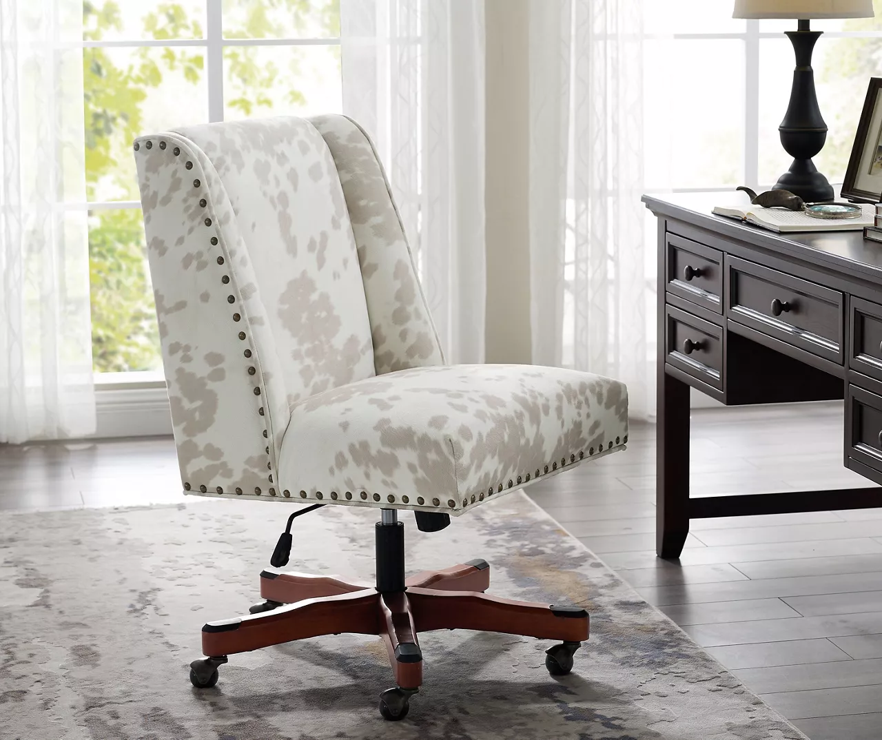 Austin Brown Linen Cow Print Office Chair 3 Austin Brown Linen Cow Print Office Chair - Image 3