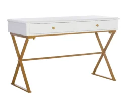 Glam White & Gold 2-Drawer Campaign Desk -Home Furnishing Store 810543228 A0 1