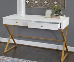 Glam White & Gold 2-Drawer Campaign Desk -Home Furnishing Store 810543228 A0 10