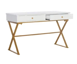 Glam White & Gold 2-Drawer Campaign Desk -Home Furnishing Store 810543228 A0 6