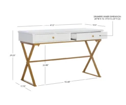 Glam White & Gold 2-Drawer Campaign Desk -Home Furnishing Store 810543228 D8 12