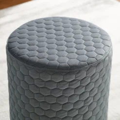 Royal Gray Quilted Ottoman With Silver Base -Home Furnishing Store 810543261 4