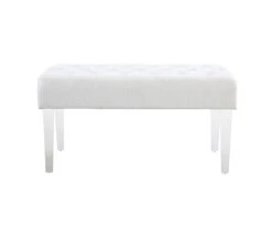 Marie Glitz White Tufted Linen Acrylic Leg Bench -Home Furnishing Store 810543267 3