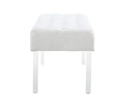 Marie Glitz White Tufted Linen Acrylic Leg Bench -Home Furnishing Store 810543267 4