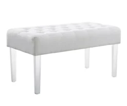 Marie Glitz White Tufted Linen Acrylic Leg Bench -Home Furnishing Store 810543267 A0 1