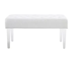 Marie Glitz White Tufted Linen Acrylic Leg Bench -Home Furnishing Store 810543267 A0 2