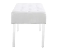 Marie Glitz White Tufted Linen Acrylic Leg Bench -Home Furnishing Store 810543267 A1