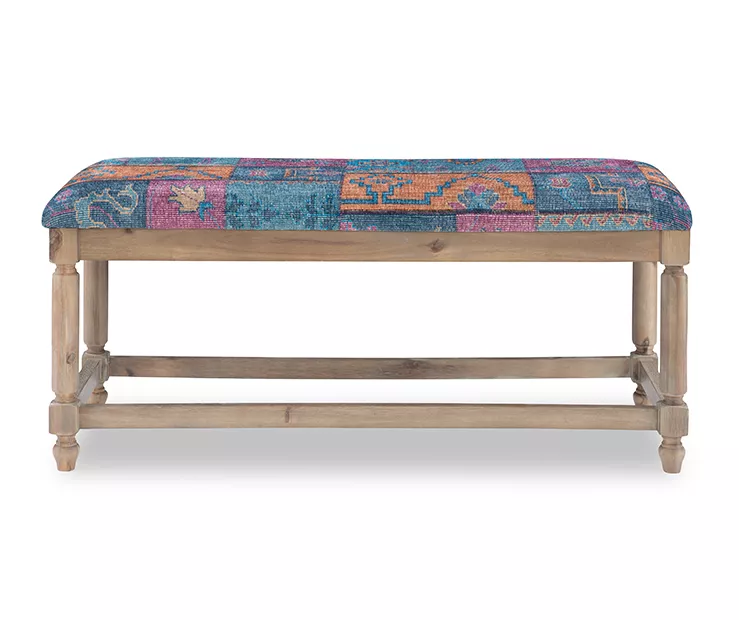 Moroccan Tapestry Upholstered Rustic Driftwood Bench 4 Moroccan Tapestry Upholstered Rustic Driftwood Bench - Image 4