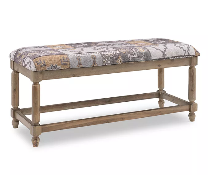 Moroccan Tapestry Upholstered Rustic Driftwood Bench 2 Moroccan Tapestry Upholstered Rustic Driftwood Bench - Image 2