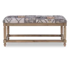 Gray Moroccan Tapestry Upholstered Rustic Driftwood Bench -Home Furnishing Store 810543274 5