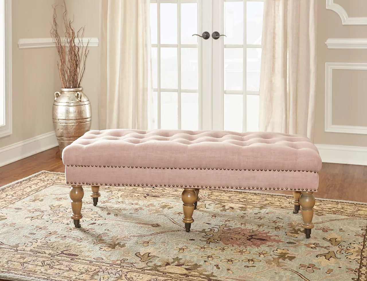 Claire Linen Upholstered Rolling Bench 7 Claire Linen Upholstered Rolling Bench - Image 7