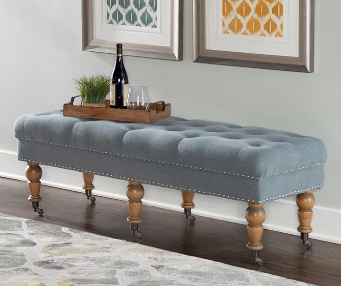 Claire Linen Upholstered Rolling Bench 3 Claire Linen Upholstered Rolling Bench - Image 3
