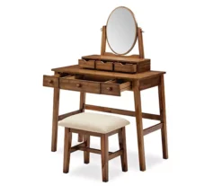 Laura 2-Piece Walnut & Beige 6-Drawer Tilting Mirror Vanity Set 7 Laura 2-Piece Walnut & Beige 6-Drawer Tilting Mirror Vanity Set -Home Furnishing Store 810543314 5