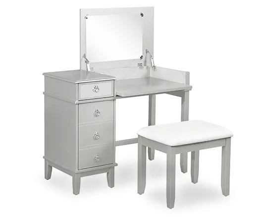 Jasmine 2-Piece White 1-Drawer Lifting Mirror Vanity Set 1 Jasmine 2-Piece White 1-Drawer Lifting Mirror Vanity Set