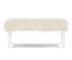 Cara White Faux Fur Acrylic Leg Bench -Home Furnishing Store 810543373 3