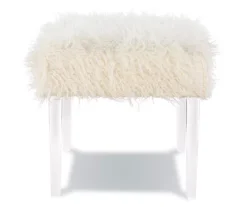 Cara White Faux Fur Acrylic Leg Bench -Home Furnishing Store 810543373 5