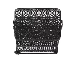 Mabry Black 3-Tier Pierced Floral Rolling Cart 8 Mabry Black 3-Tier Pierced Floral Rolling Cart -Home Furnishing Store 810543382 5