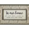 "In Our Home" Green & Beige Leaf Linen-Print Wall Plaque
