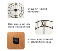 Black & White Distressed Roman Numeral 3-Piece Farmhouse Wall Clock Set, (31.5") -Home Furnishing Store 810546473 3