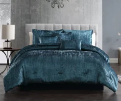 Blue Velvet Crinkle Turin King 7-Piece Comforter Set