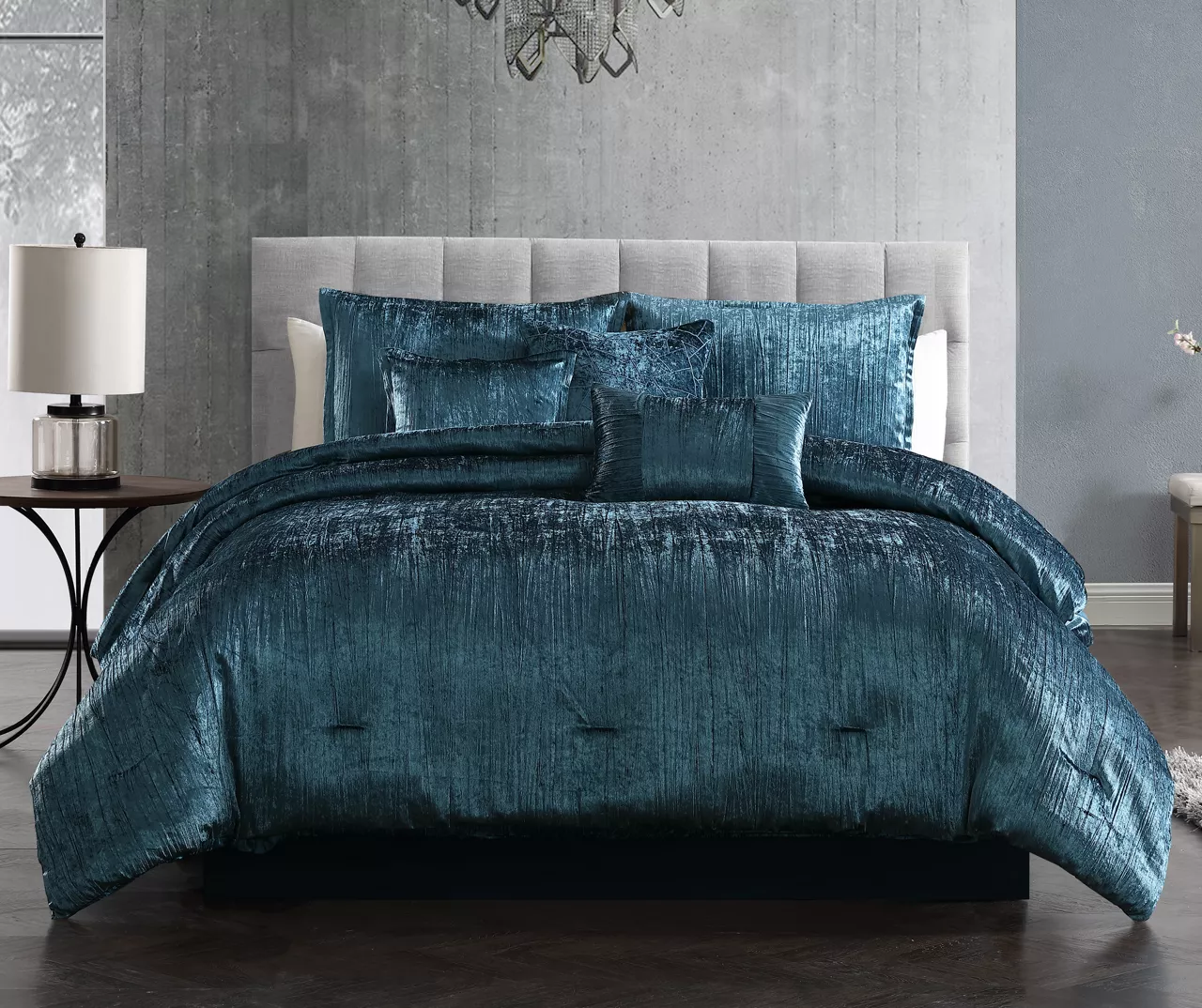 Blue Velvet Crinkle Turin King 7-Piece Comforter Set 1 Blue Velvet Crinkle Turin King 7-Piece Comforter Set