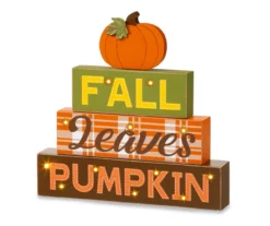 "Fall, Leaves, Pumpkin" Pumpkin & Letter Block LED Tabletop Decor