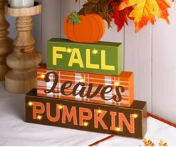 "Fall, Leaves, Pumpkin" Pumpkin & Letter Block LED Tabletop Decor -Home Furnishing Store 810547823 8