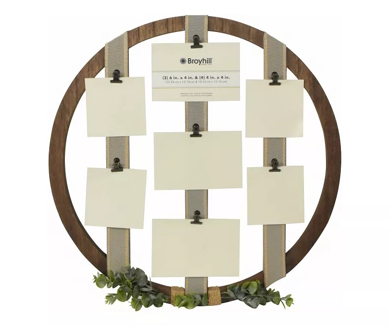 Brown & Gray Round Ribbon-Accent Collage Frame With Greenery 1 Brown & Gray Round Ribbon-Accent Collage Frame With Greenery