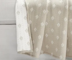 Kantha Beige & Off-White Leaf Row Jacquard Throw, (50" X 60") -Home Furnishing Store 810552838 2