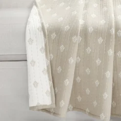 Kantha Beige & Off-White Leaf Row Jacquard Throw, (50" X 60") -Home Furnishing Store 810552838 21