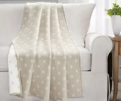 Kantha Beige & Off-White Leaf Row Jacquard Throw, (50" X 60")