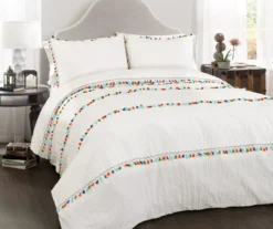 White Multicolor Tassel Boho Comforter Set