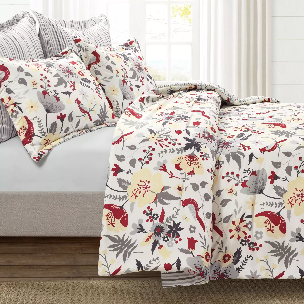 Blooming Garden Gray & Red Full/Queen 5-Piece Comforter Set 6 Blooming Garden Gray & Red Full/Queen 5-Piece Comforter Set - Image 6