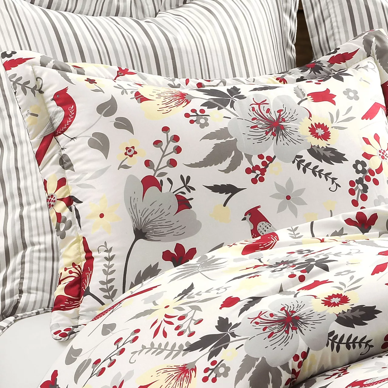 Blooming Garden Gray & Red Full/Queen 5-Piece Comforter Set 7 Blooming Garden Gray & Red Full/Queen 5-Piece Comforter Set - Image 7