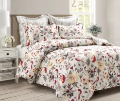 Blooming Garden Gray & Red Full/Queen 5-Piece Comforter Set
