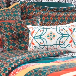 Turquoise, Mustard & Red Boho Floral Color Block Full/Queen 7-Piece Comforter Set -Home Furnishing Store 810552901 11